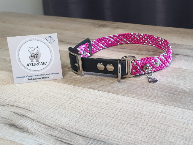Collier tressé Attache Biothane (largeur 2 cm env.)  - Fait main et sur mesure