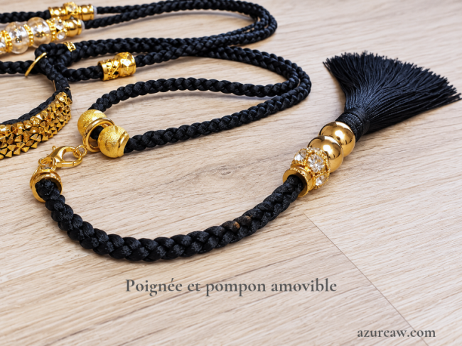 Laisse d’exposition sur mesure entièrement tressée main pour petit et moyen chien LUXE pailletée avec poignée & pompon amovible | Azureaw