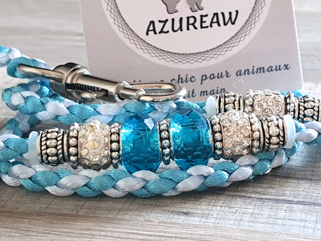 Laisse mousqueton TURQUOISE BLEU BÉBÉ - Fait main