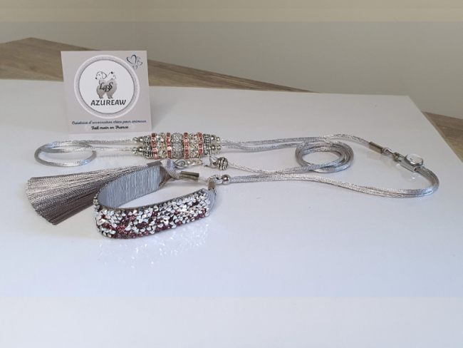 Laisse expositions canines Luxe ÉTOILE ARGENTÉE pour mini chien - Fait main
