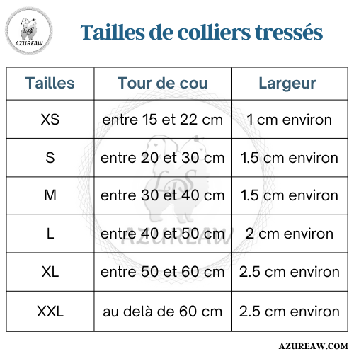 Guide de taille azureaw pour collier tressé main boucle métallique réglable - Fait main et sur mesure 