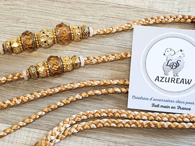 Laisse expositions canines ÉCLAT CHAMPAGNE pour petit moyen chien - Fait main Laisse expositions canines ÉCLAT CHAMPAGNE pour petit moyen chien - Fait main