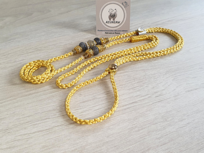 Laisse d’exposition Azureaw tressée main dorée avec perles Laisse d’exposition Éclat Minéral Azureaw, tressée dorée avec perles
