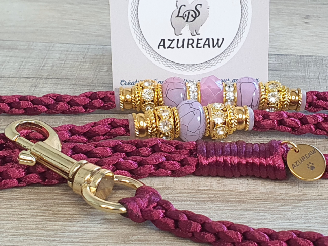 Laisse mousqueton PRUNELLE ROSÉE - Fait main