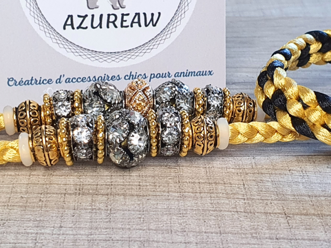 Laisse expositions canines avec sous gorge SOLEIL DE MINUIT pour petit/moyen chien - Fait main