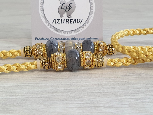 Laisse d’exposition Azureaw tressée main dorée avec perles Laisse d’exposition Éclat Minéral Azureaw, tressée dorée avec perles