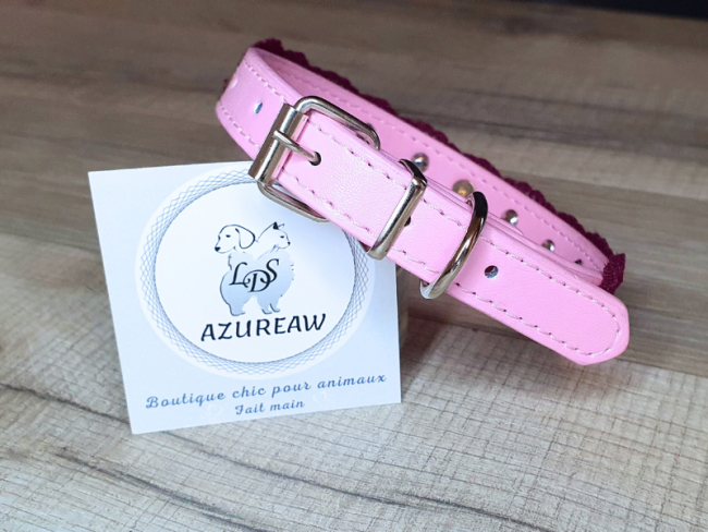 Collier Rose Dentelle Prune *Petit/Moyen chien* pour Balades - Fait main