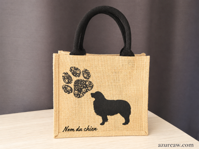 Mini sac en toile de jute Naturel/ Noir personnalisé à l'image de votre chien- Fait main