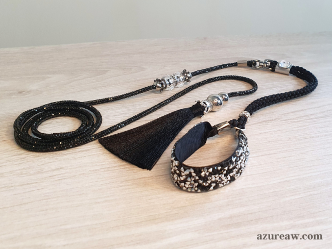 Laisse exposition chien Reflet Noir noire scintillante avec perles – Azureaw