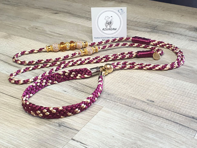 Laisse expositions canines PRUNE et CHAMPAGNE avec sous gorge pour grand chien  - Fait main