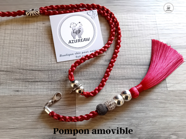 Laisse expositions canines LUXE PAILLETÉE grand chien avec poignée et pompon amovible  