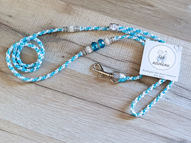 Laisse mousqueton TURQUOISE BLEU BÉBÉ - Fait main