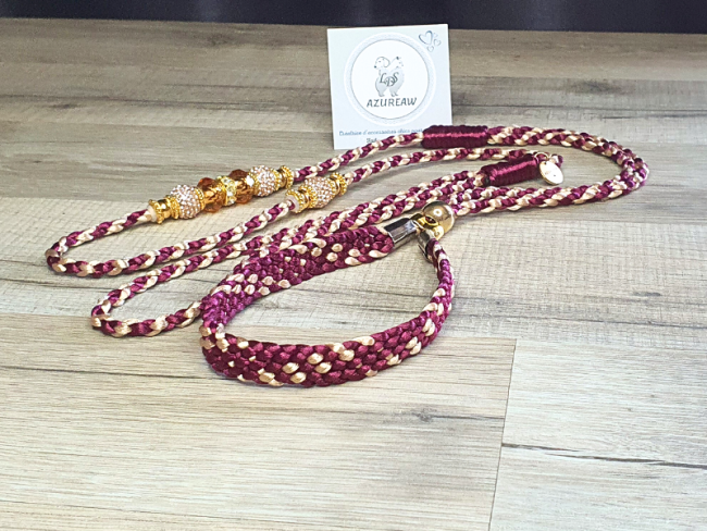 Laisse expositions canines PRUNE et CHAMPAGNE avec sous gorge pour grand chien  - Fait main