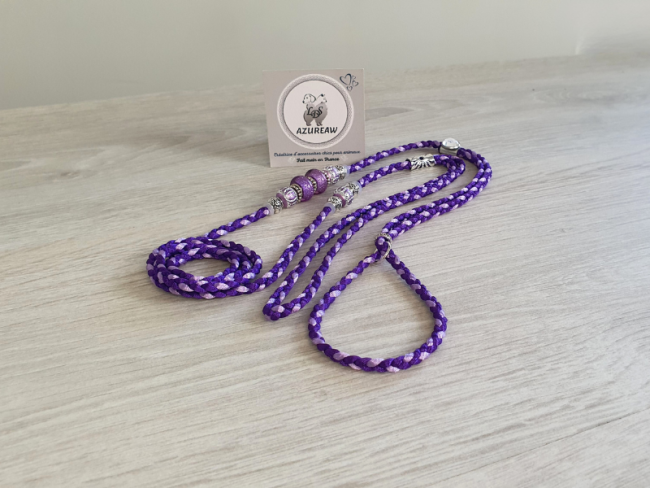 Laisse d’exposition Azureaw tressée violet et parle avec perles Laisse d’exposition Éclat d’Améthyste Azureaw, tressée violet et parme avec perles