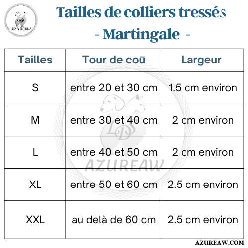 Tailles de colliers tressés - Azureaw
