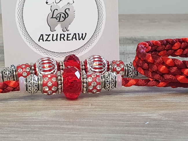 Laisse d’exposition tressée rouge & bordeaux avec perles – Cœur de rubis | Azureaw