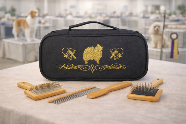 Pochette de toilettage personnalisable pour chien Pochette de toilettage pour chien personnalisable, fermée, vue extérieure