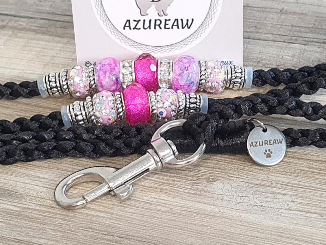 Laisse mousqueton ROSE NOCTURNE - Fait main