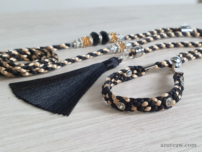 Laisse d’exposition sur mesure entièrement tressée main pour chien moyen LUXE strass avec pompon| Azureaw Laisse d’exposition sur mesure entièrement tressée main pour chien moyen LUXE strass avec pompon| Azureaw