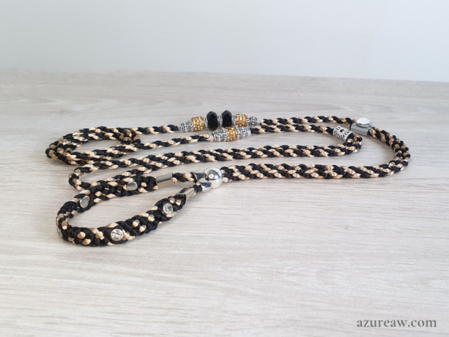 Laisse d’exposition sur mesure entièrement tressée main pour chien moyen LUXE Strass | Azureaw
