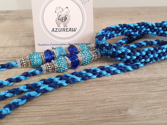 Laisse expositions canines MARINE TURQUOISE avec sous gorge pour grand chien - Fait main Laisse expositions canines MARINE TURQUOISE avec sous gorge pour grand chien - Fait main