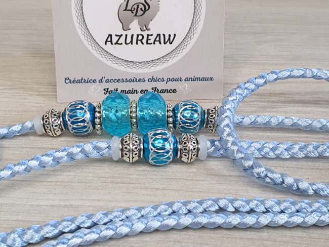 Laisse d’exposition Azureaw tressée bleu bébé avec perles Laisse d’exposition Brise Turquoise Azureaw, tressée bleu bébé avec perles