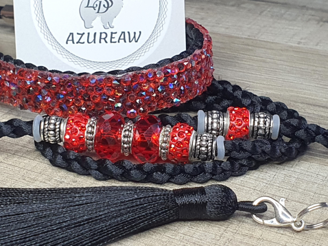 Laisse expositions canines LUXE PAILLETÉE grand chien avec pompon Laisse expositions canines LUXE PAILLETÉE grand chien avec pompon