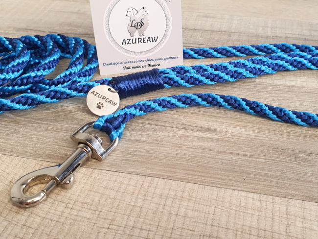 Laisse mousqueton TURQUOISE & MARINE - Fait main