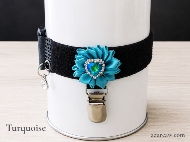 Brassard Porte-numéro Fleur cœur Turquoise - Fait main - Azureaw