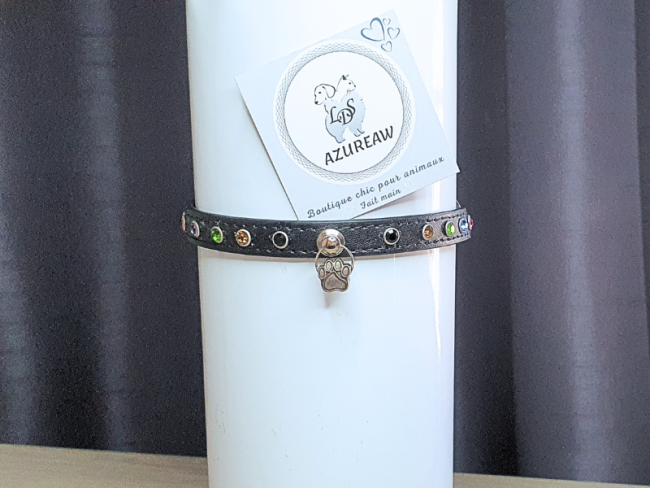 Laisse et collier Noir Strass multi couleurs *Mini chien* - Fait main