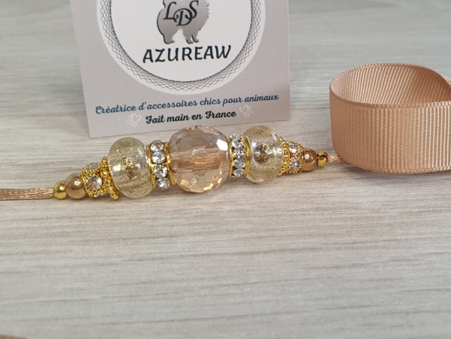 Laisse d’exposition Azureaw champagne avec perles et sous-gorge – Perle de lumière 