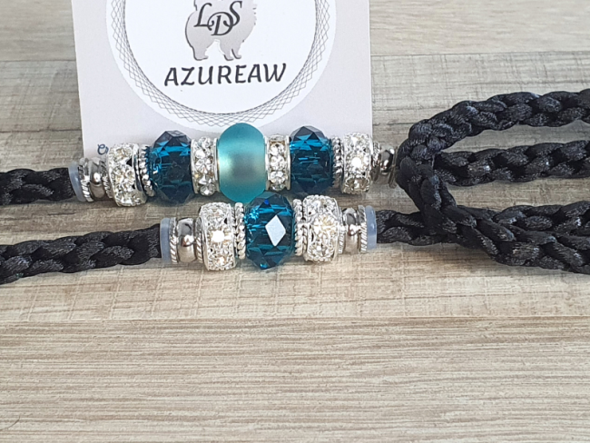 Laisse d’exposition NOCTURNE TURQUOISE – Noir et turquoise avec perles | Azureaw Laisse d’exposition NOCTURNE TURQUOISE noir avec perles turquoise et argent | Azureaw