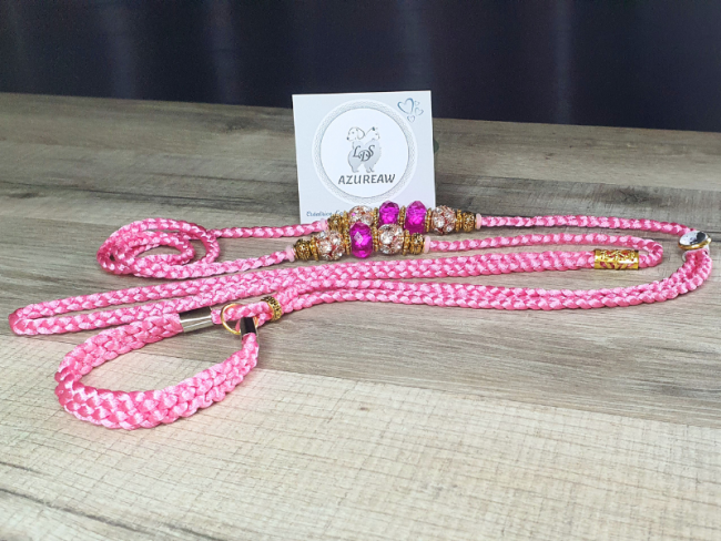 Laisse expositions canines NUANCE DE ROSE avec sous-gorge pour petit/moyen chien - Fait main