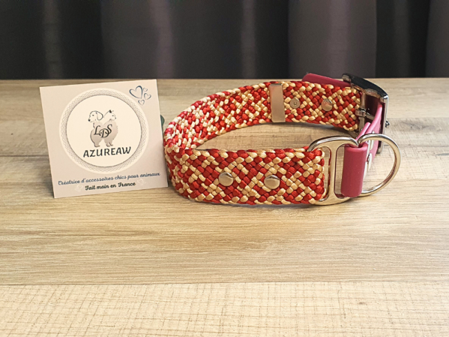 Collier tressé Attache Biothane (largeur 2.5 cm env.)  - Fait main et sur mesure