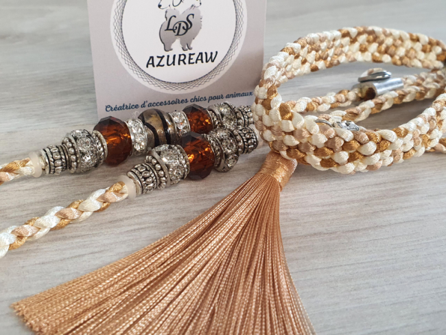 Laisse expositions canine LUXE - Caramel, champagne et ivoire pour grand chien - Fait main