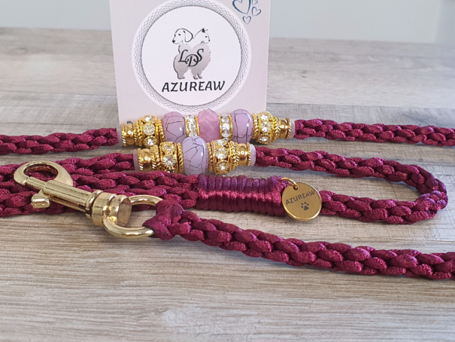 Laisse mousqueton PRUNELLE ROSÉE - Fait main