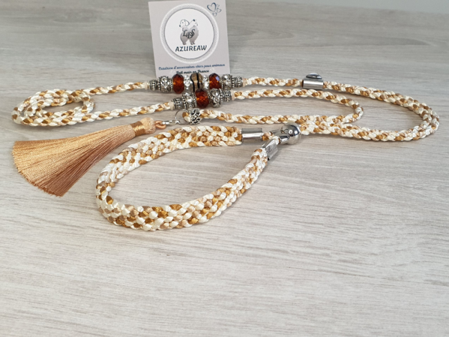 Laisse expositions canine LUXE - Caramel, champagne et ivoire pour grand chien - Fait main
