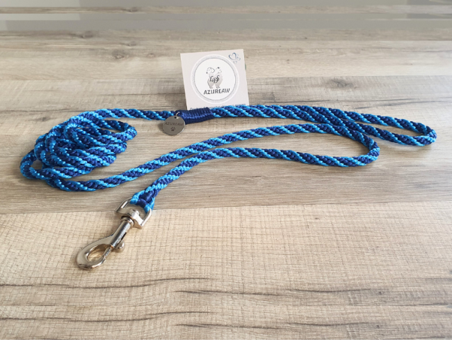 Laisse mousqueton TURQUOISE & MARINE - Fait main