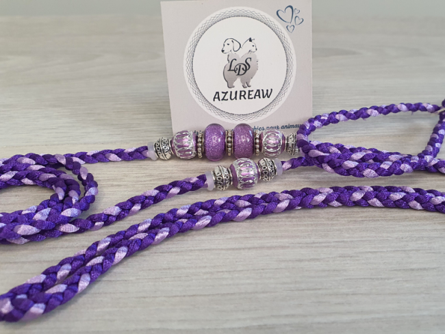 PHOTO 6 Laisse d’exposition Éclat d’Améthyste Azureaw, tressée violet et parme avec perles