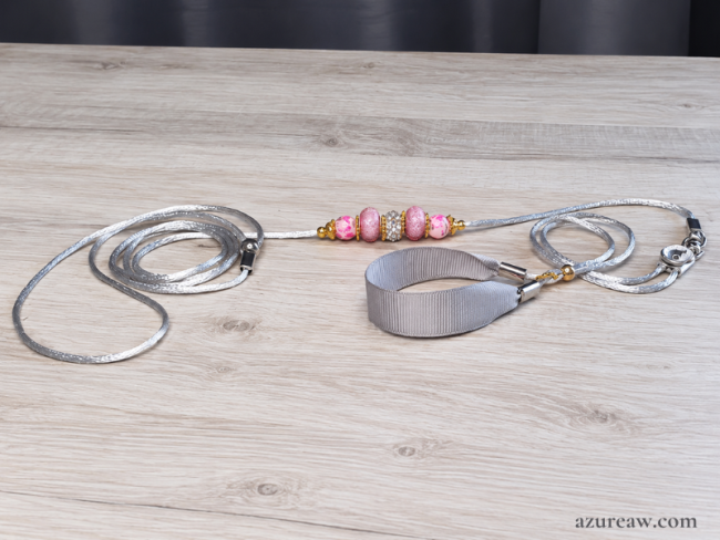 Laisse expos mini chien ARGENTÉ ROSE avec sous gorge  - Fait main
