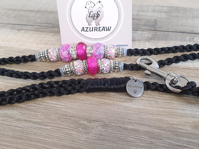 Laisse mousqueton ROSE NOCTURNE - Fait main