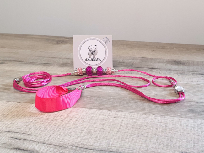 Laisse expositions canines pour mini chien ROSE INTENSE avec sous gorge  - Fait main