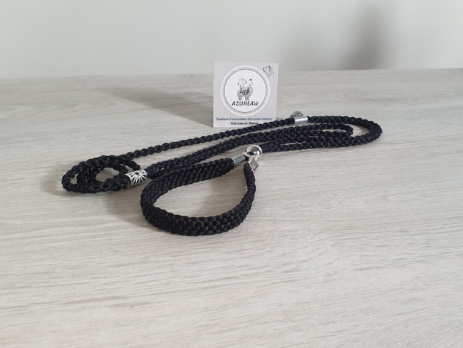 Laisse expositions canines NOIRE Sans perles avec sous gorge pour grand chien - Fait main Laisse expositions canines NOIRE Sans perles avec sous gorge pour grand chien - Fait main