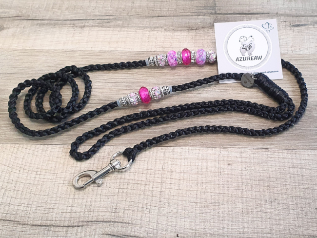 Laisse mousqueton ROSE NOCTURNE - Fait main