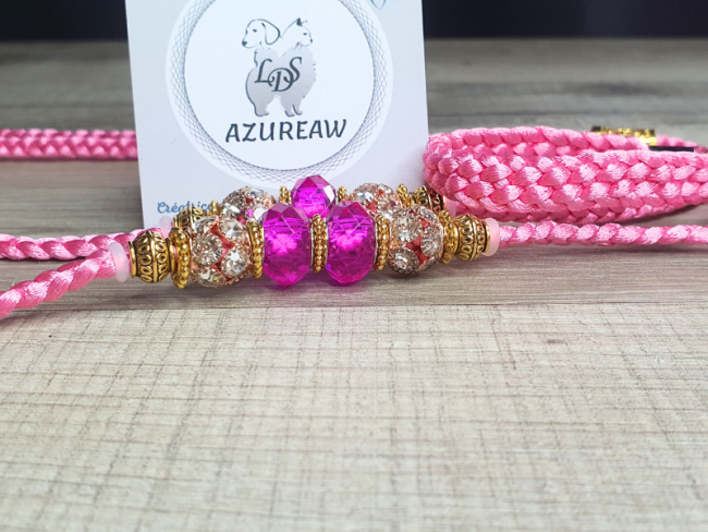 Laisse expositions canines NUANCE DE ROSE avec sous-gorge pour petit/moyen chien - Fait main