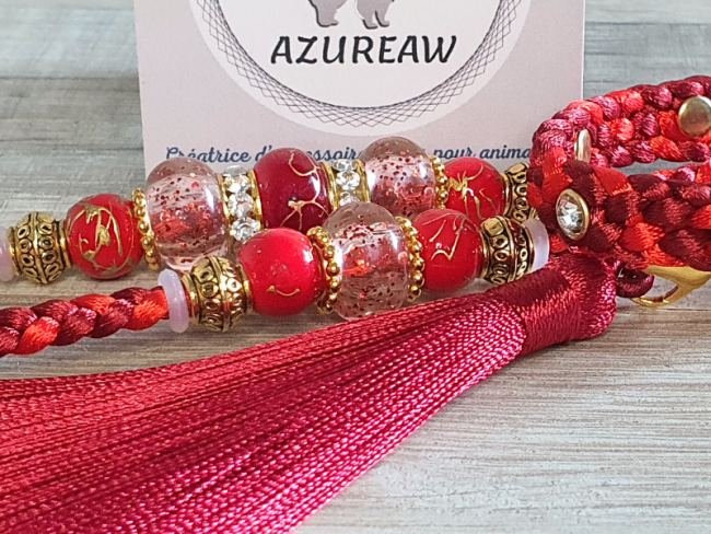 Laisse expositions canines LUXE Strass PRESTIGE BORDEAUX - Fait main Laisse expositions canines LUXE Strass PRESTIGE BORDEAUX - Fait main