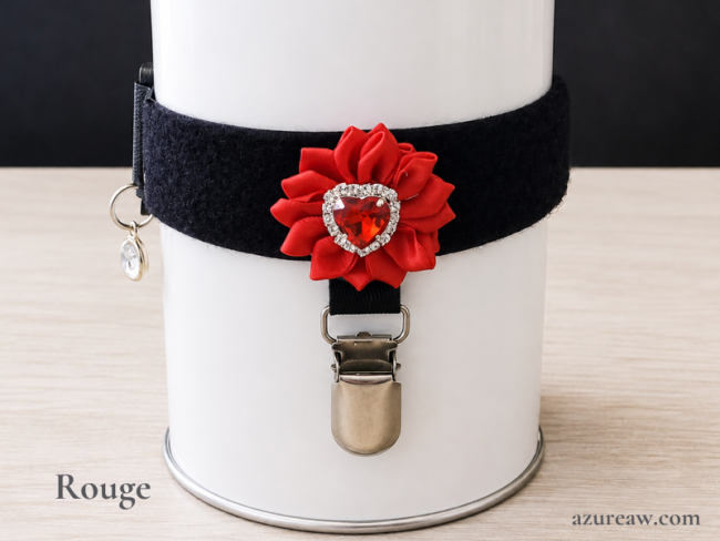 Brassard Porte-numéro Fleur cœur Rouge - Fait main - Azureaw