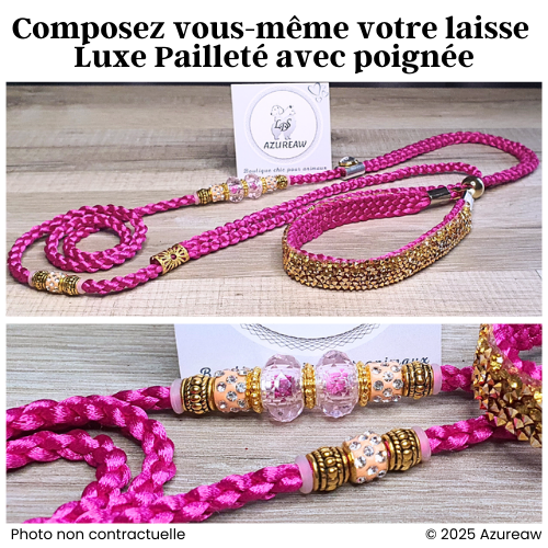 Laisse d’expo LUXE PAILLETÉE grand chien avec poignée...