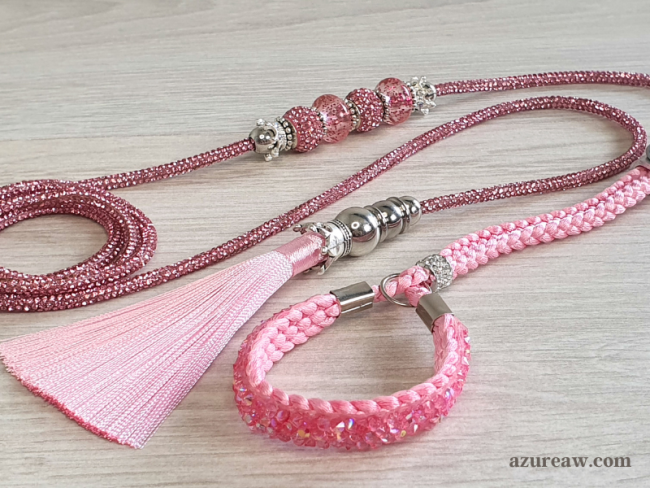 Laisse exposition chien scintillante Rose avec perles – Azureaw Laisse exposition chien scintillante Rose avec perles – Azureaw