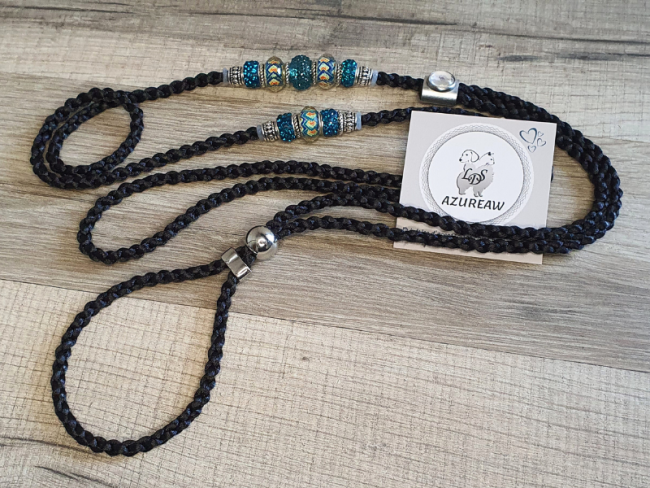 Laisse expositions canines NOIR & BLEU CANARD pour grand chien - Fait main